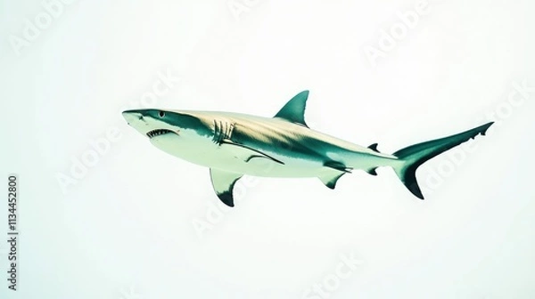 Fototapeta Shark swimming underwater, isolated on white.