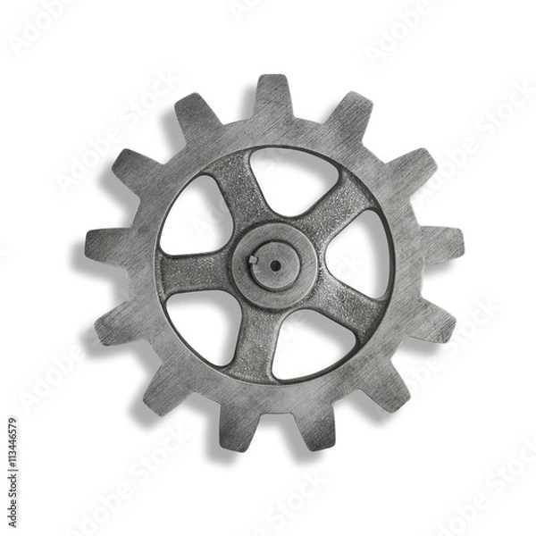 Fototapeta Silver cog cogs on white background with shadow