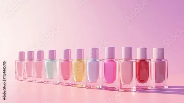 Fototapeta Colorful Nail polish pattern background,Bottles of nail polish, each containing liquid cosmetics,Set colors nail polish isolated on color background,beauty,fashion concept,space for text.