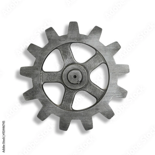 Obraz Silver cog cogs on white background with shadow