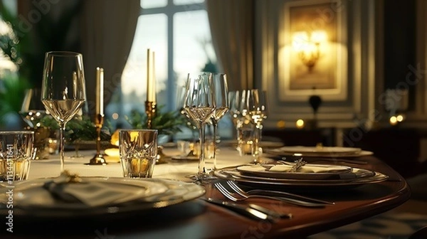 Obraz Table Set for Formal Dinner with Place Settings