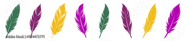 Fototapeta A set of colorful Mardi Gras isolated feather designs, vector illustration
