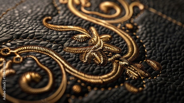 Obraz Elegant embroidery logo with fine stitching, warm lighting