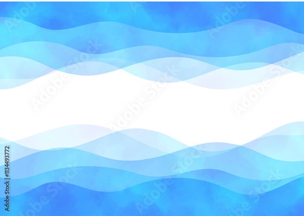 Obraz 流れる波、水　水彩　イメージ　ブルー