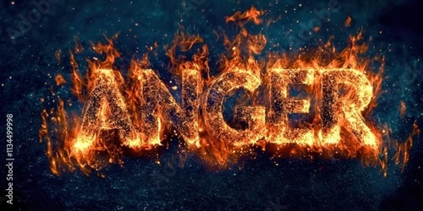 Fototapeta The word "anger" is written in fire