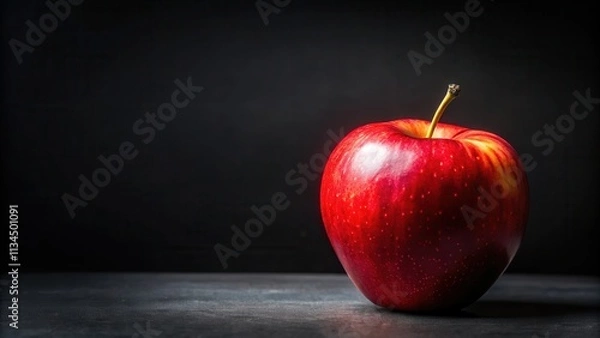 Obraz Beautiful red apple on a black background, red, apple, black, background, fruit, shiny, vibrant, contrast, fresh, healthy, snack