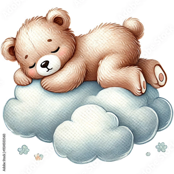 Obraz Adorable teddy bear resting on a fluffy cloud.