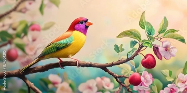 Fototapeta Colorful bird is perched on a branch