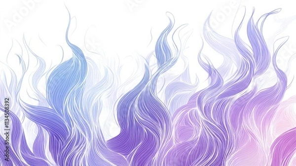 Fototapeta A digital depiction of purple and blue flames on a white background, drawn with thin, precise white lines that give the impression of flowing, hand-painted brushstrokes. 