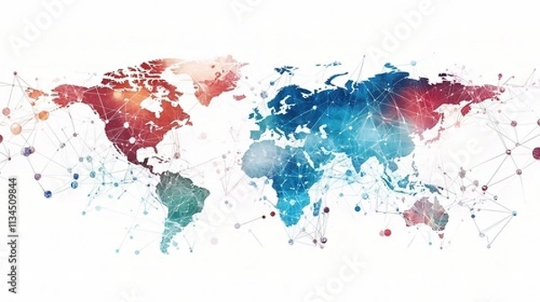 Fototapeta Dynamic World Map Displaying Economic Financial Data and Trends