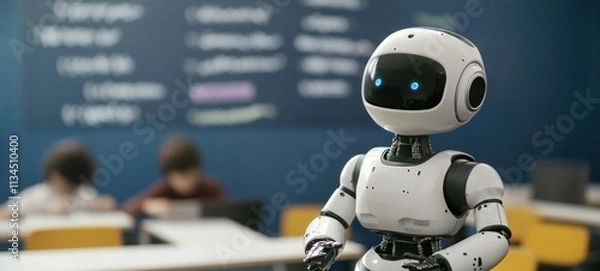 Fototapeta AI in Education: Robot Teacher in Classroom
