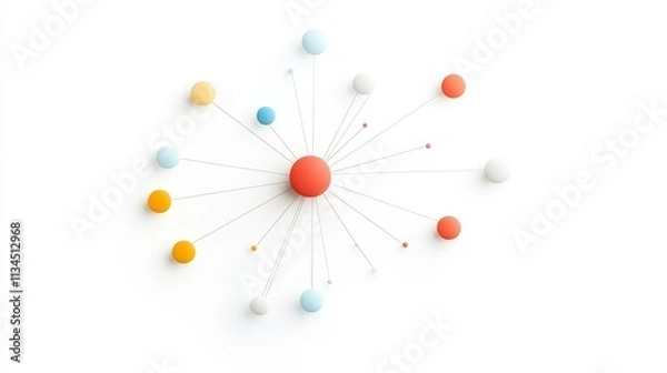 Fototapeta Abstract Illustration of Colorful Circles Connected by Lines Representing Networking or Collaboration in a Modern Design Style
