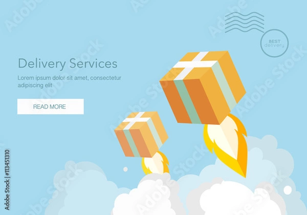 Obraz Web banner for Delivery Services and E-Commerce. Flat elements isolated vector illustration