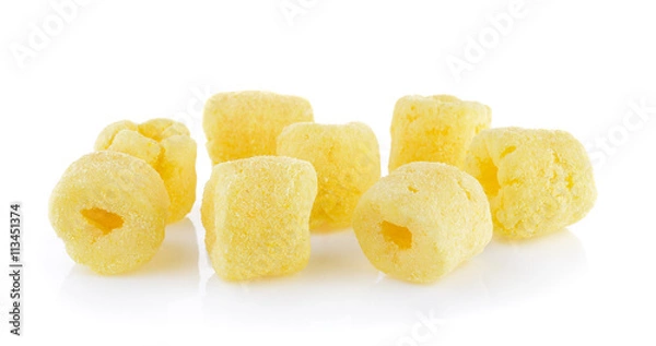 Obraz Crunchy corn snacks on a white background