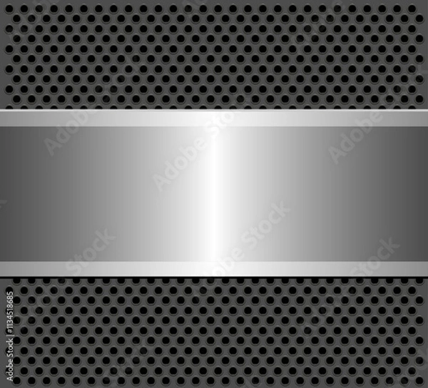 Fototapeta Silver gray metal 3D background, shiny metallic design with interesting  dots pattern.