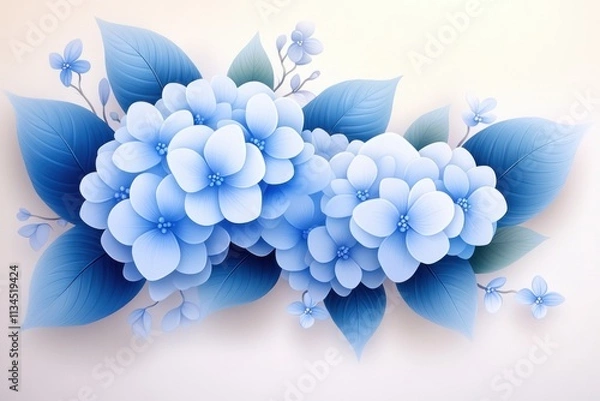 Fototapeta Hydrangeas floral illustration creative studio digital art vibrant blue palette close-up view botanical concept