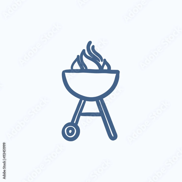Fototapeta Kettle barbecue grill sketch icon.