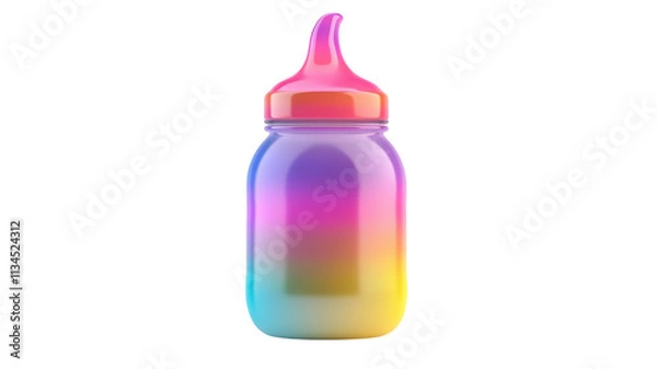 Fototapeta Colorful gradient sippy cup with pink lid, ideal for toddlers, displayed against a transparent background.