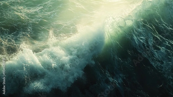Fototapeta A mesmerizing ocean wave mid-break, with sunlight filtering through its translucent crest