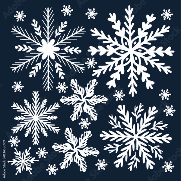 Fototapeta variation of snowflakes handrawn