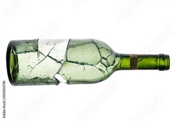 Fototapeta Broken Green Glass Bottle Isolated on White Background