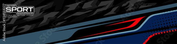 Fototapeta Racing car wrap design vector. Graphic abstract stripe racing background kit designs for wrap vehicle, race car, rally, adventure and livery.