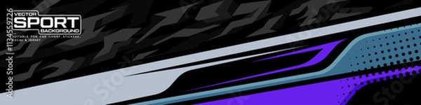 Fototapeta Racing car wrap design vector. Graphic abstract stripe racing background kit designs for wrap vehicle, race car, rally, adventure and livery.