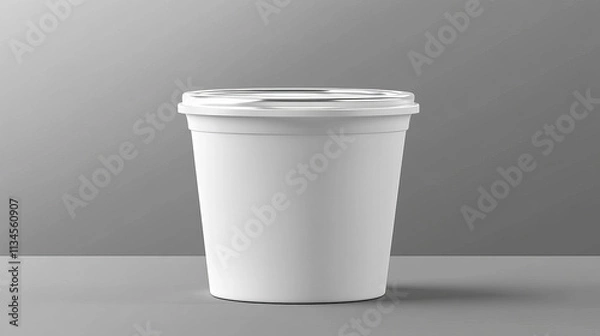 Fototapeta 3d open lid yogurt plastic container package mockup. White realistic yoghurt cream pot with foil cap cover isolated mock up template. Blank food tub packaging for jam or healthy dairy vector set