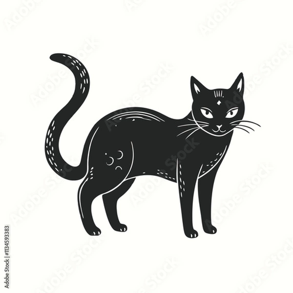 Fototapeta This simple and elegant black cat silhouette is perfect for a variety of uses, from logos and branding on a white background