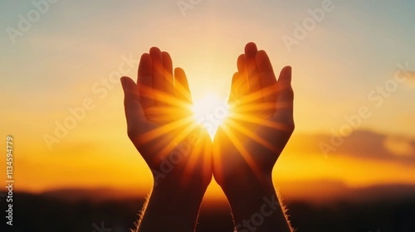 Obraz Two hands reaching up towards the sun