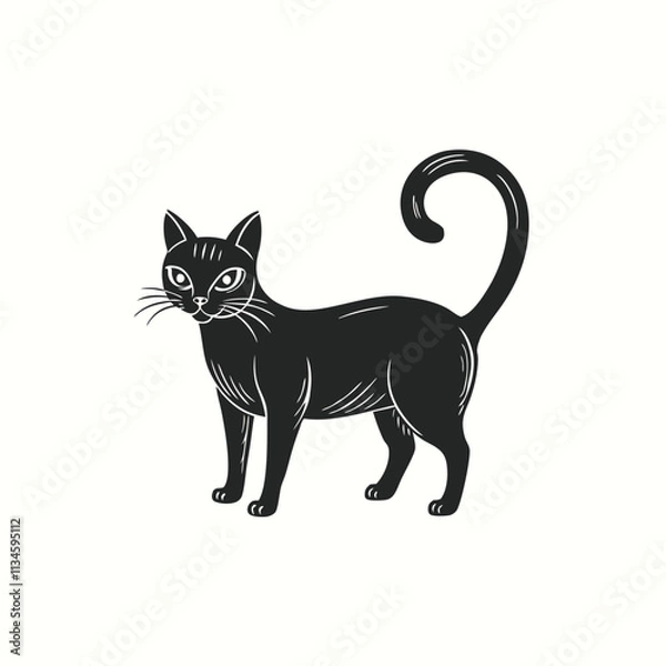 Fototapeta black silhouette of a cat on a white background. Vector graphics.