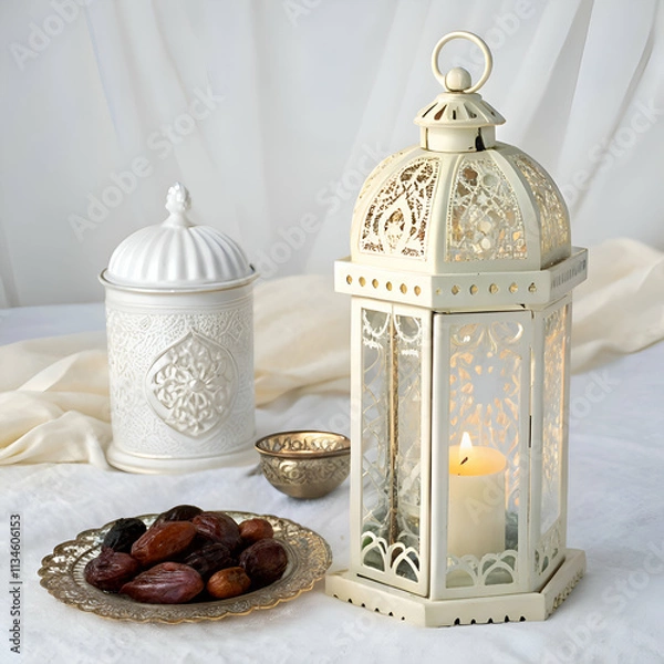 Obraz Ramadan white lantern with dates