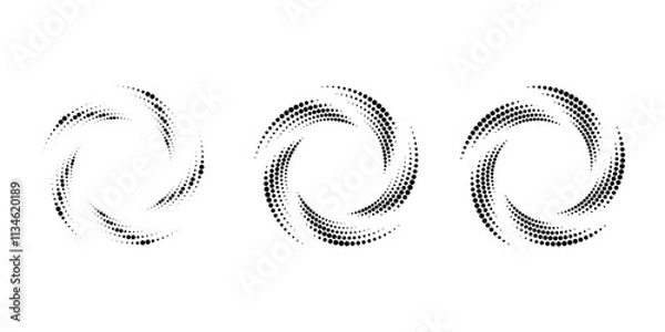Fototapeta Set of dotted  vortex shapes. Circle form. Geometric art. Trendy design element for logo, tattoo, sign, symbol, web, prints, posters, social media, template, pattern, abstract backdrop