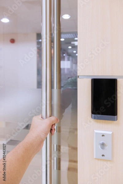 Obraz Hand Opening Door In Security System