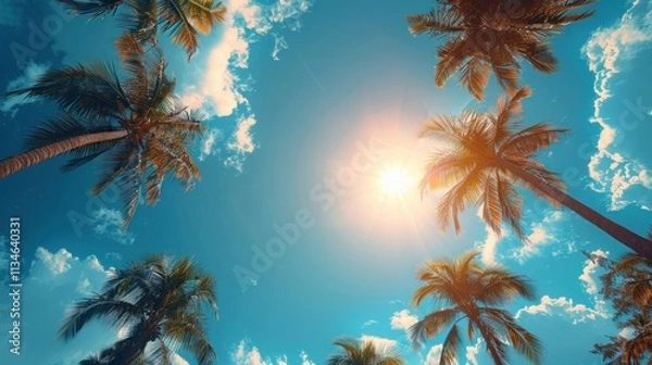 Fototapeta blue sky and palm trees view