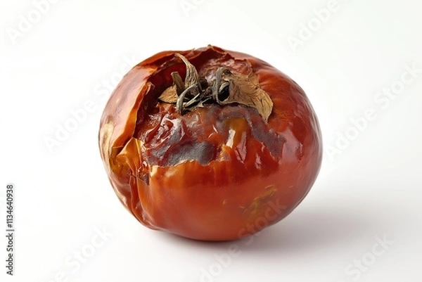 Fototapeta Spoiled rotten tomato with brown spots isolated on a white background