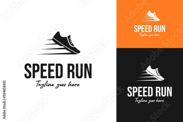 Fototapeta Speed run shoe logo design template vector symbol illustration