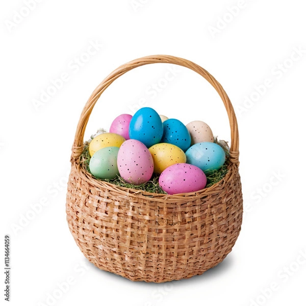 Fototapeta easter eggs in basket isolated on white 