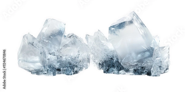 Fototapeta Two large ice crystals on black background, on transparent background , png