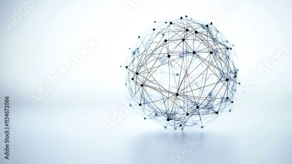Fototapeta Abstract geometric sphere composed of interconnected lines and nodes on a light background, symbolizing network, connectivity, and futuristic technology.