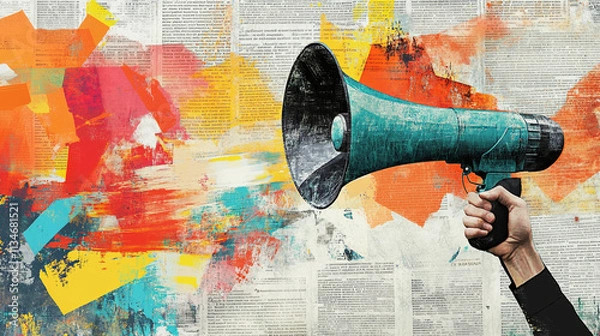 Fototapeta Striking Visual of a Hand with Megaphone, Merging News Media and Modern Communication