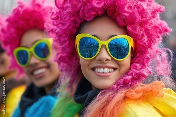 Obraz Capture the vibrant spirit of teens organizing a colorful camp parade, where joy is in motion, with dazzling costumes Experience the energy and fun in these dynamic images, perfect for highlighting