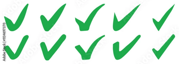 Fototapeta Green check mark icon set. set of green tick icon. hand-drawn checkmark. green check mark symbols. tick mark icons. Vector- EPS 10.