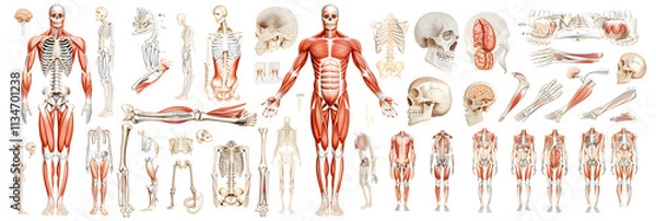 Obraz Detailed Illustration of the Human Musculoskeletal System: Bones, Muscles, and Joints