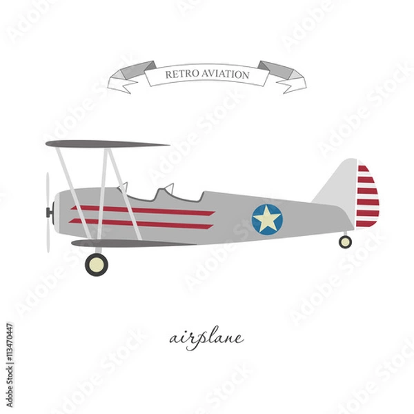 Fototapeta Retro pattern airplane in a flat style