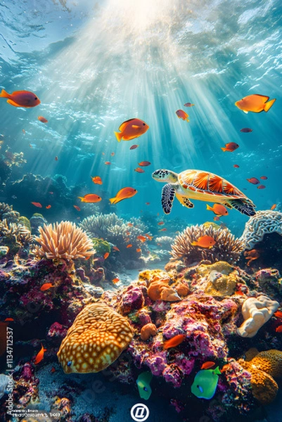 Fototapeta Bustling Coral Reef: A Serene Underwater World Teeming with Marine Life and Natural Wonders