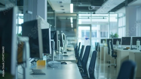 Fototapeta Headset and customer support equipment at call center ready for actively service . Corporate business help desk and telephone assistance concept