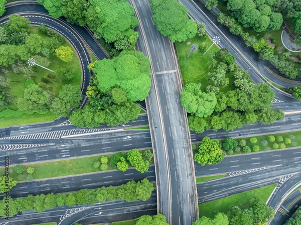 Obraz Highway viaduct and woods landscape