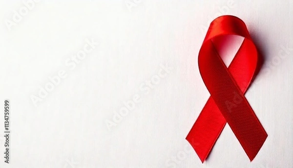 Fototapeta Red Ribbon on White Background: Greeting Card Template with Copy Space for Text