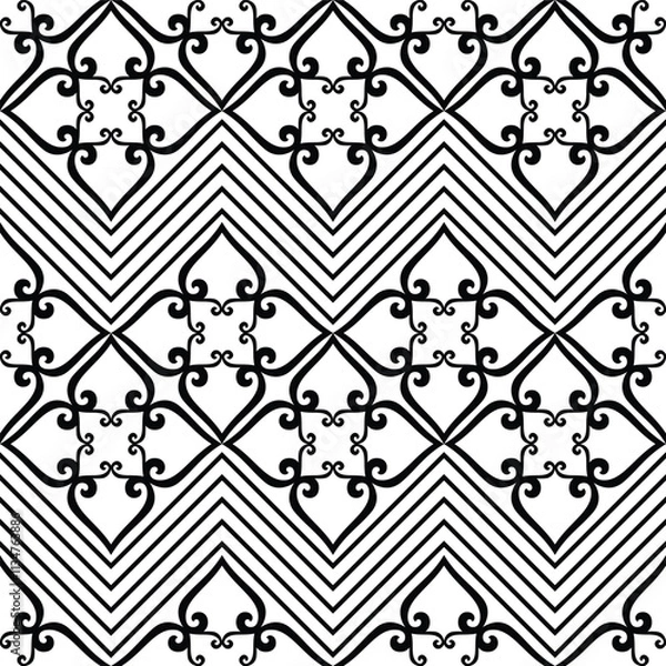 Fototapeta Abstract geometric pattern. Wallpaper baroque, damask. Seamless background. Black and white ornament.